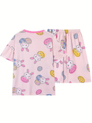 Easter Pajamas Set Women's Plus Cartoon Bunny & Easter Egg Print