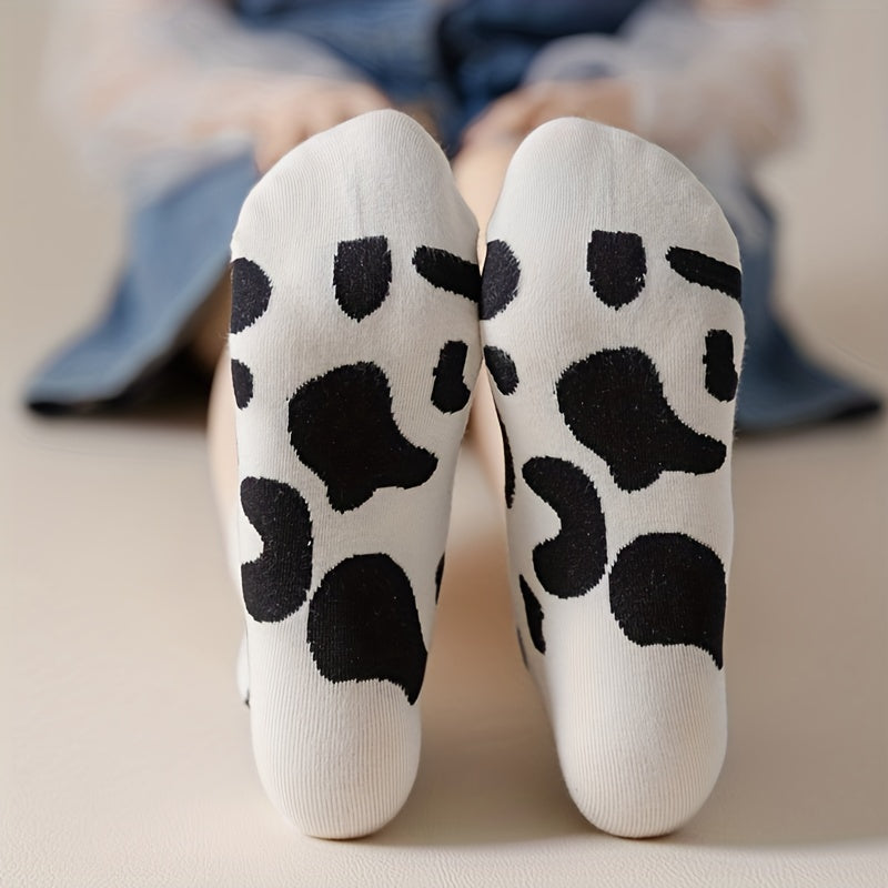 5 Pairs Cow Spots Print Socks Women's Stockings