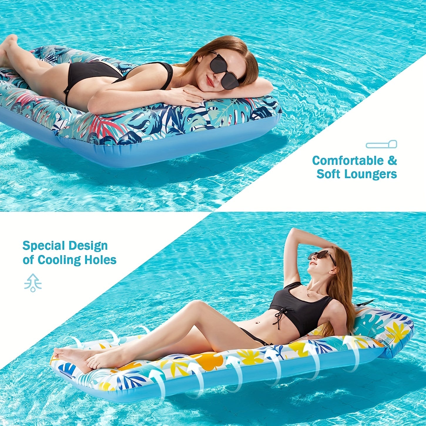 Adult Inflatable Pool Float Mat with Headrest