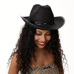Y2K Belt Decor Jazz Fedora Cap Trilby Hat Wide Brim Sun Hats