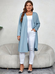 Solid Open Front Long Sleeve Cardigan