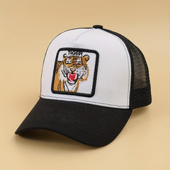 Tiger Embroidery Patch Trucker Hat Mesh Breathable Baseball Cap