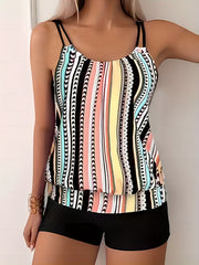 Striped & Polka Dot Tankini Set High Stretch Two Piece Swimsuit