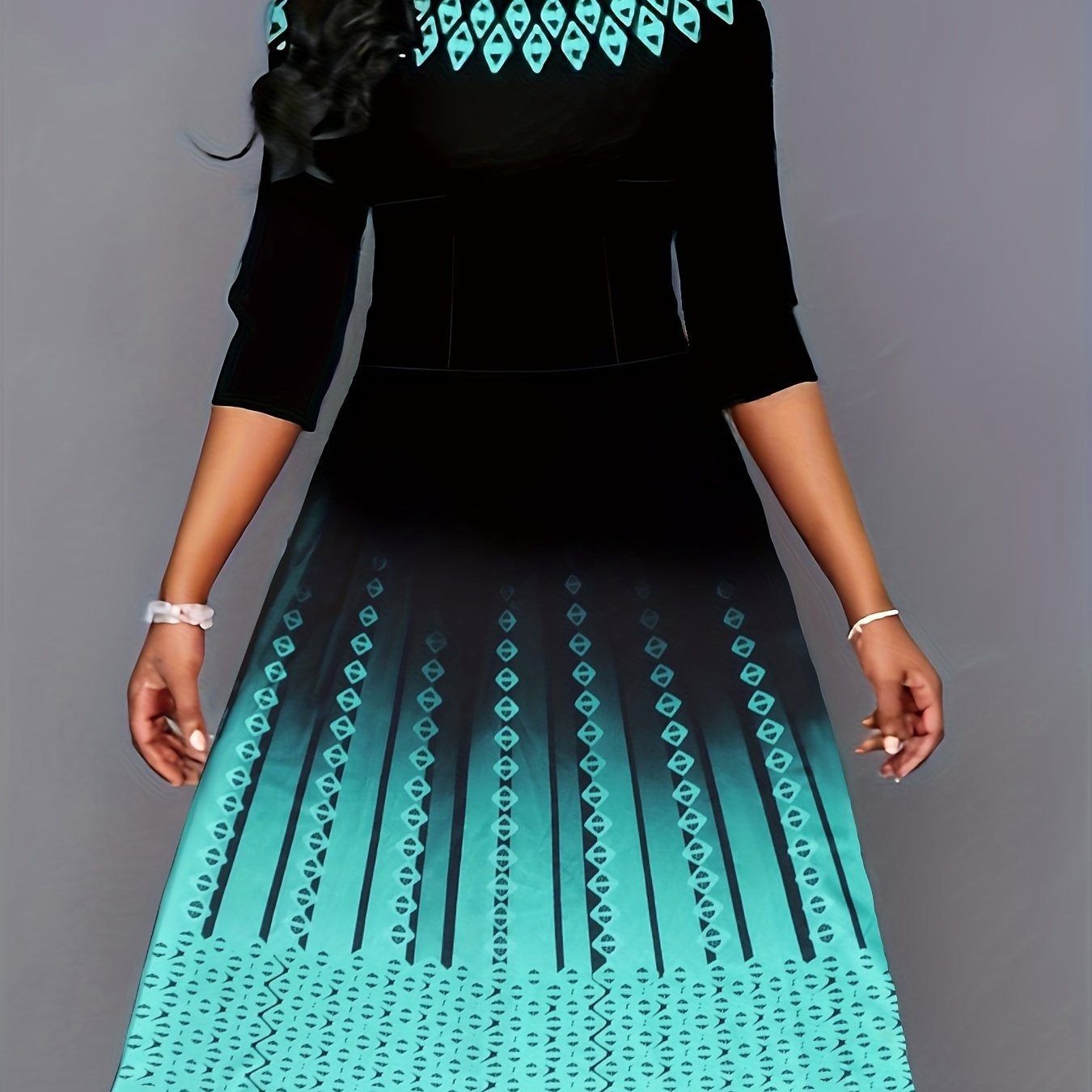 Argyle Print Block Dress Casual Crew Neck Midi Dress Women's Clothing