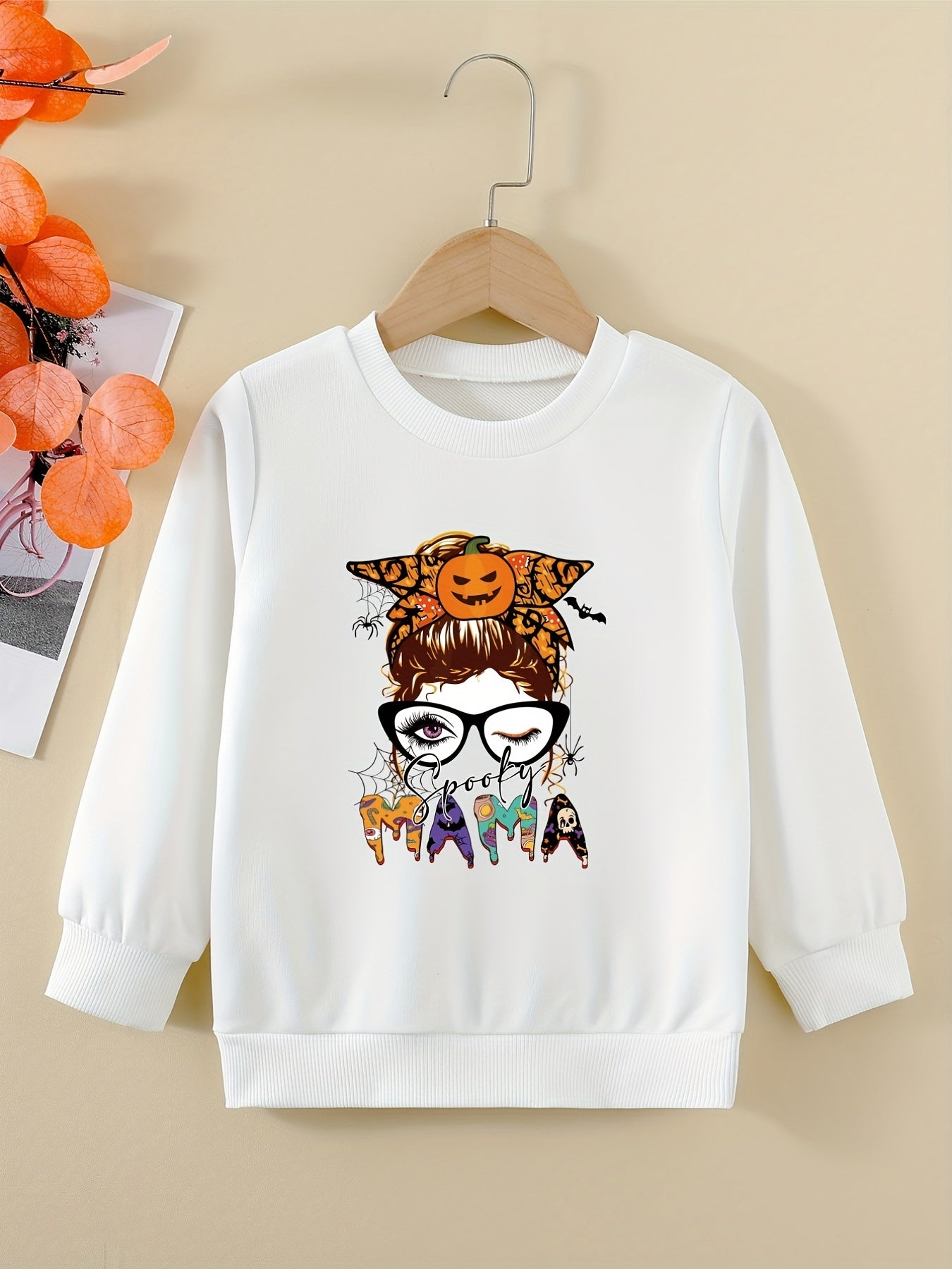 Halloween Portrait Graphic Sweatshirt For Girls Round Neck Comfy Fit