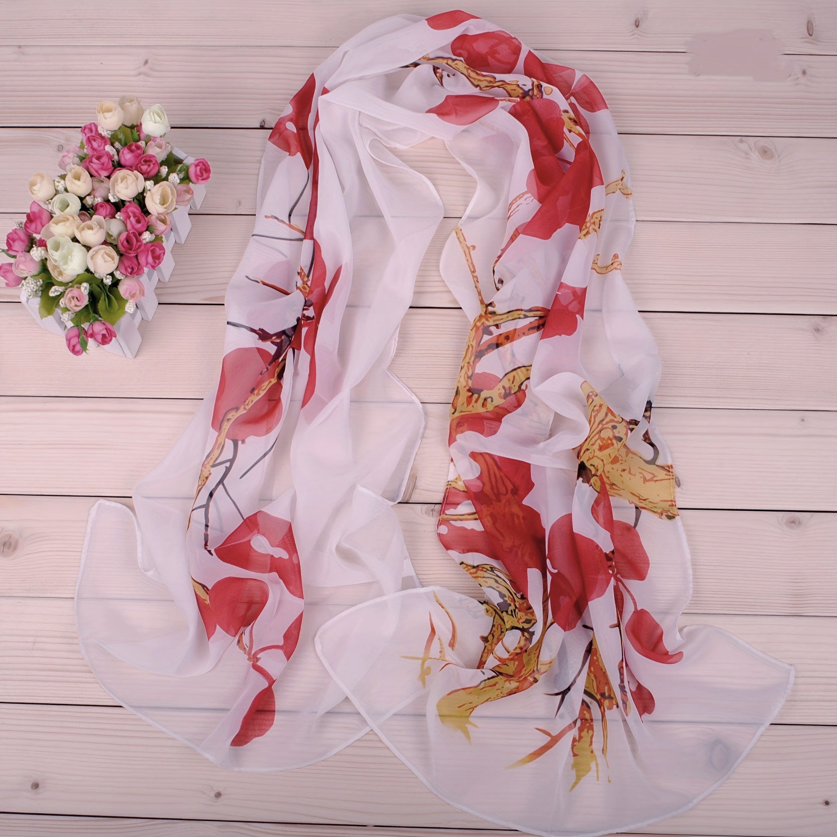 Thin Chiffon Scarf Branch Tree Print Shawl Sunscreen Windproof Head Wrap