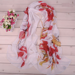 Thin Chiffon Scarf Branch Tree Print Shawl Sunscreen Windproof Head Wrap