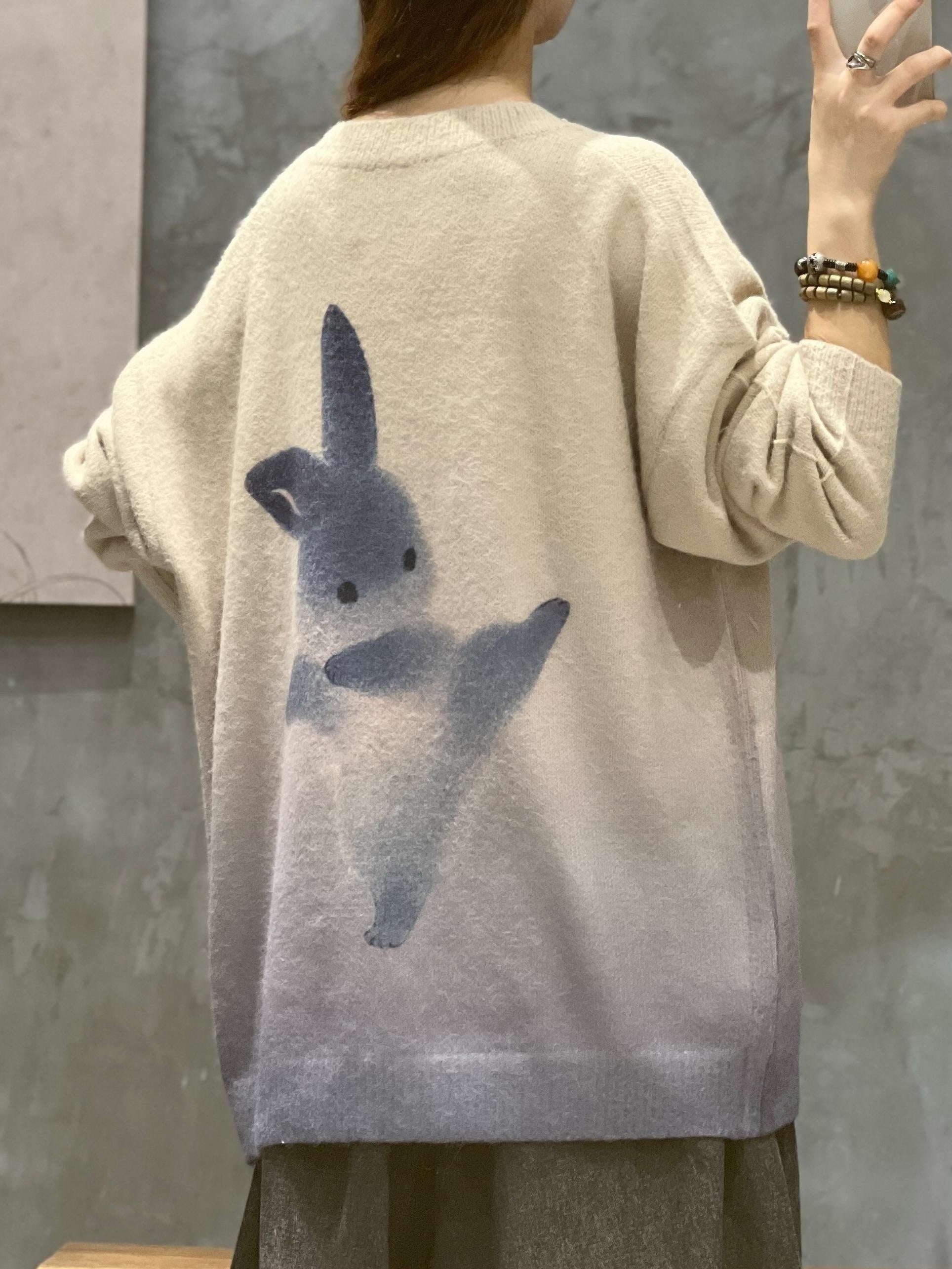 Rabbit Print Long Sleeve Jumper
