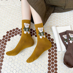6 Pairs Cartoon Bear Print Socks for Women