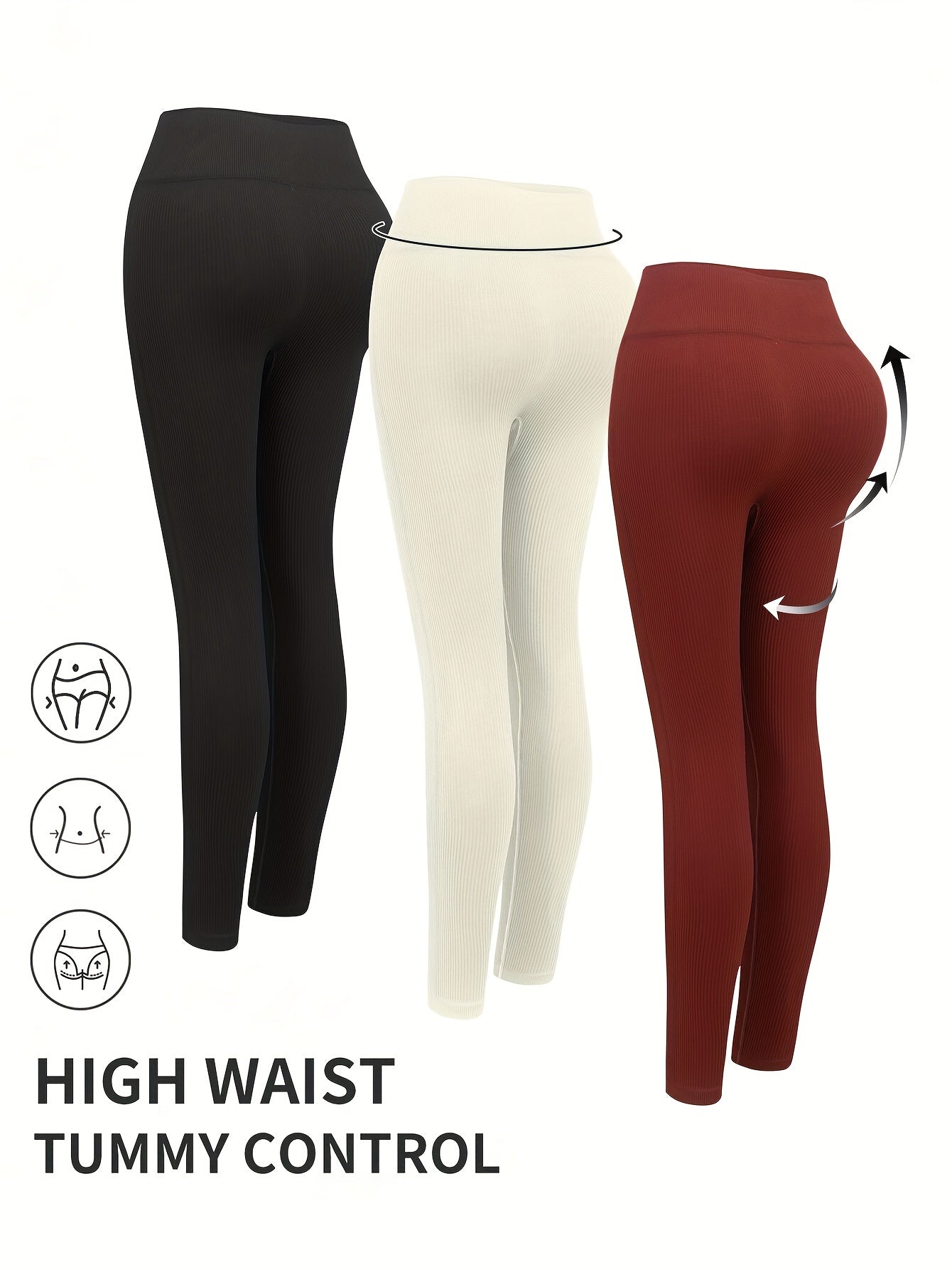 3pcs Ribbed Butt Lifting Leggings High Waist Yoga Pants