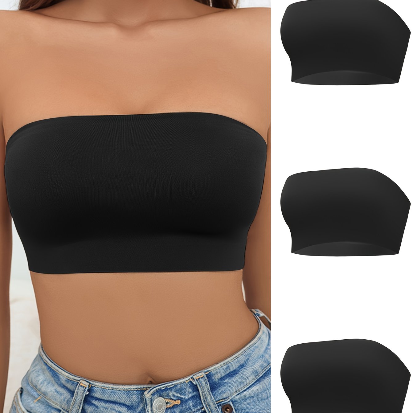 3pcs Seamless Strapless Bandeau Bras Soft Stretch Everyday Bra Women's Lingerie