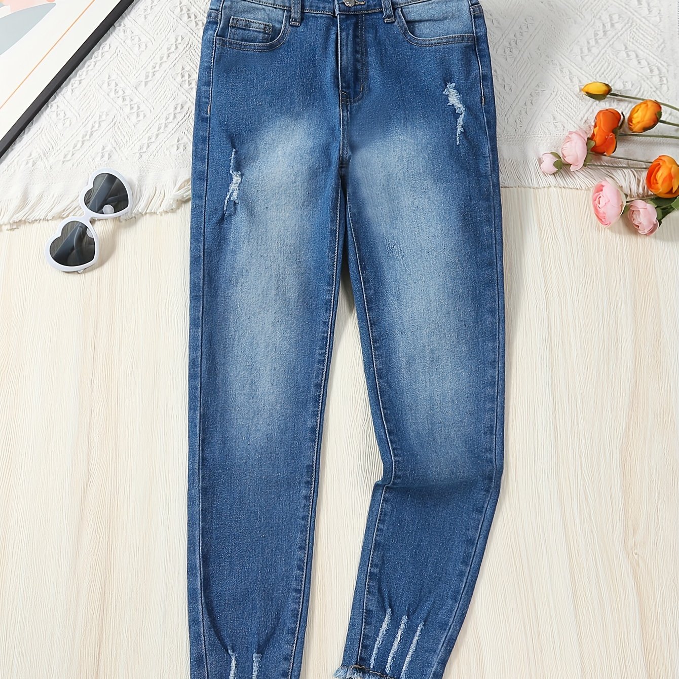 Girls Slim Fit Denim Pants with Pocket