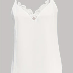 Solid Contrast Lace Cami Top V Neck Sleeveless Top Women's Clothing