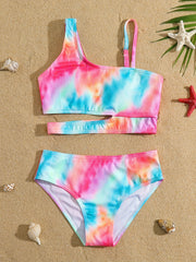 Girls 2pc Swimsuit Bikini Set Ribbed Top & Bottoms Bathing Suit Swimwear