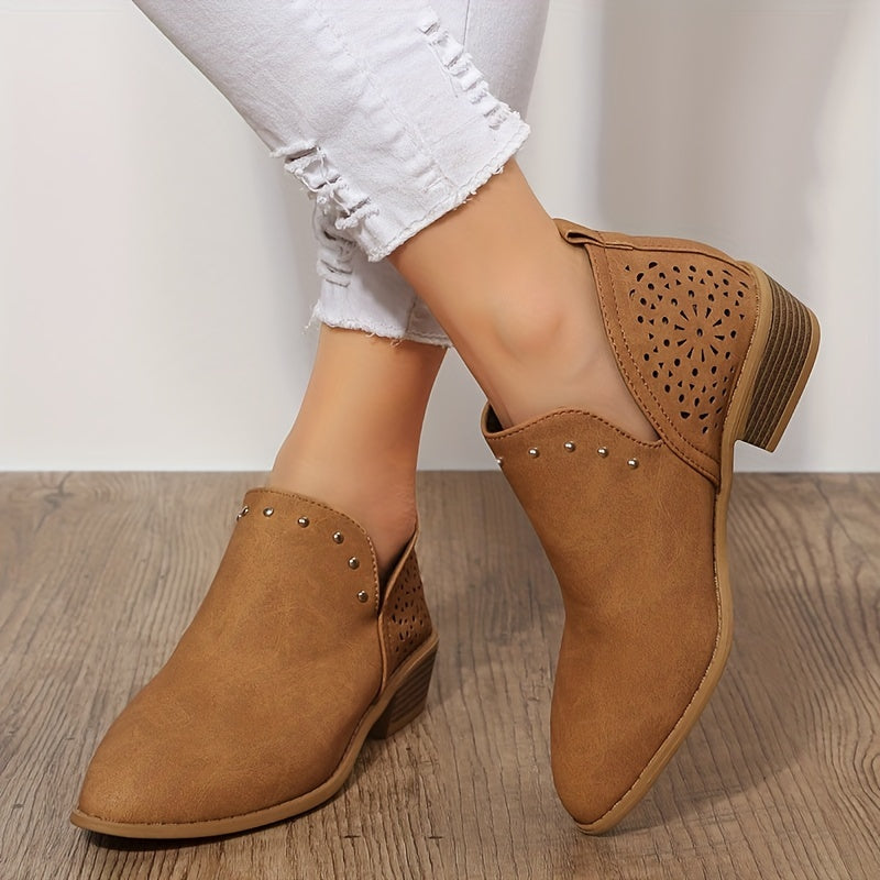 Women's Point Toe Chunky Low Heel Ankle Boots