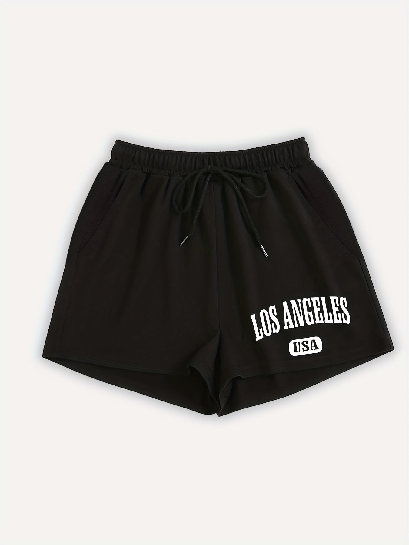 Los Angeles Letter Print Hotpants Drawstring Waist Casual Shorts