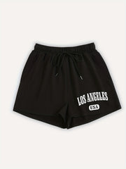 Los Angeles Letter Print Hotpants Drawstring Waist Casual Shorts
