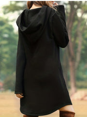Solid Hooded Mini Sweatshirt Dress With Pockets