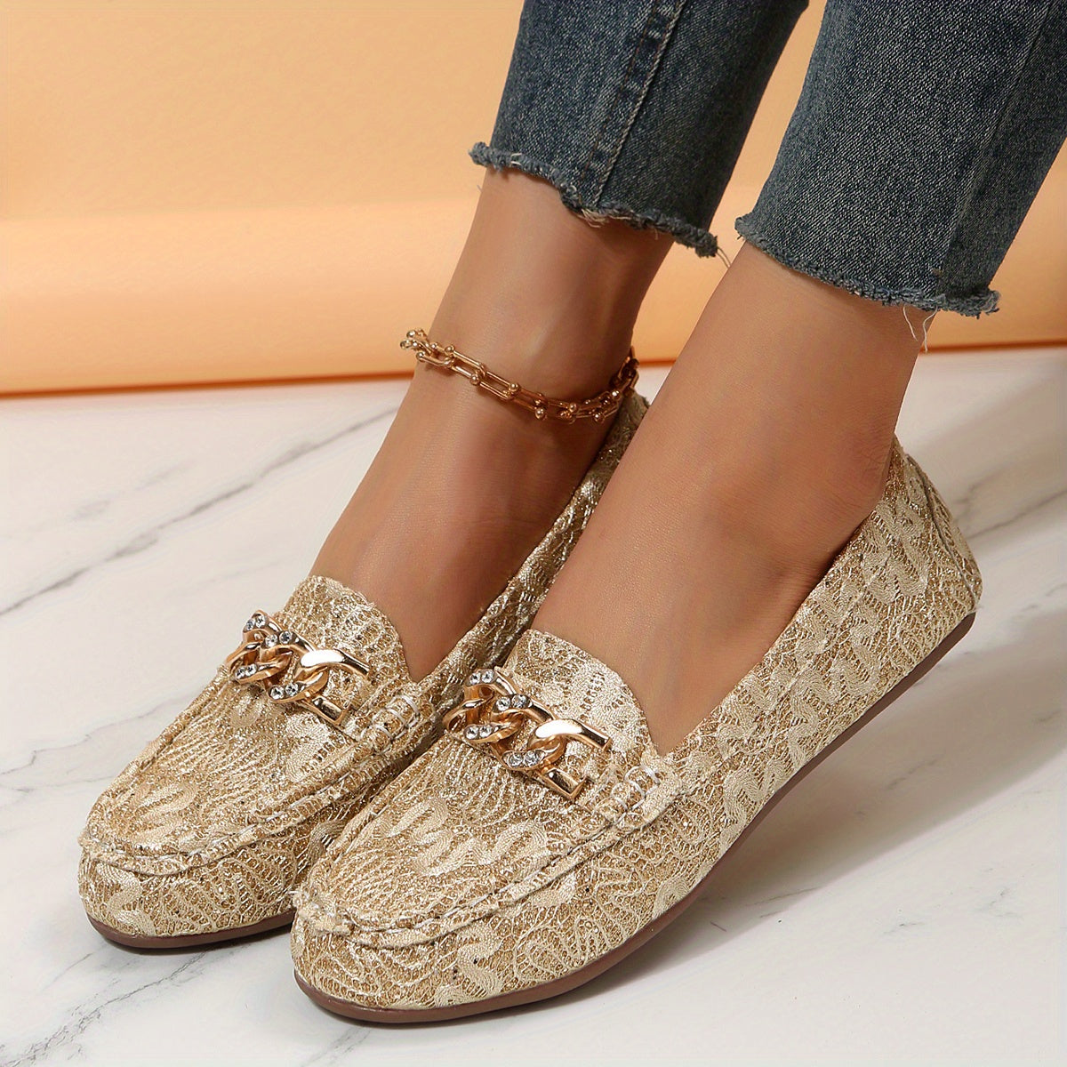 Chain Decor Loafers Slip On Flat Shoes