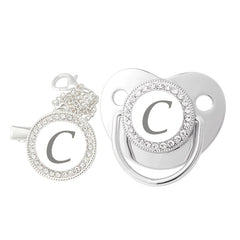 Silver Rhinestone Baby Letter Pacifier Nursing Mouth with Chain Clip