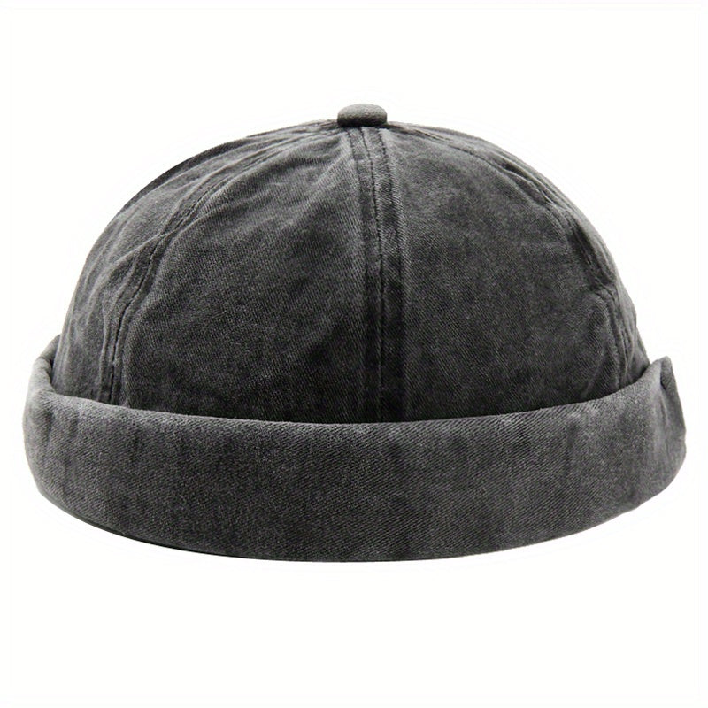 Men's Skullcap Sailor Cap Embroidery Warm Bucket Hat Solid Adjustable