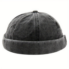Men's Skullcap Sailor Cap Embroidery Warm Bucket Hat Solid Adjustable