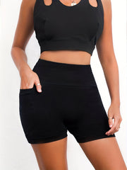 Solid Summer Biker Shorts High Stretch Fitness Yoga Shorts