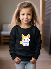 Girls Dog Pattern Crew Neck Sweatshirt For Spring Fall Christmas Gift