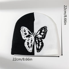 Jacquard Butterfly Beanie Cap Casual Warm Lightweight Skull Hat For Women