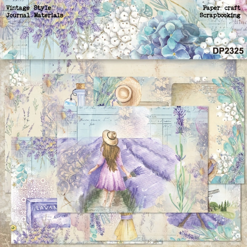 16pcs Lavender Pattern Romantic Summer DIY Paper Craft Supplies For Gift