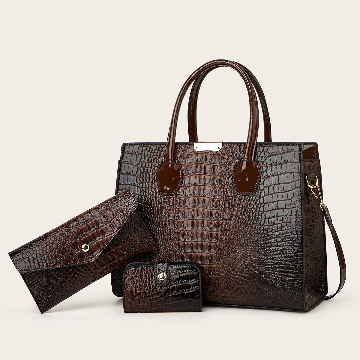 Crocodile Pattern Tote Bag Faux Leather Shoulder Bag with Zipper