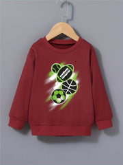 Ball Print Boys Pullover Sweatshirt Long Sleeve Crew Neck Tops Kids Clothing