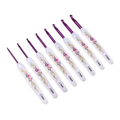 8pcs Crochet Hook Set with Comfortable Ergonomic Handle - Pink Print Pretty