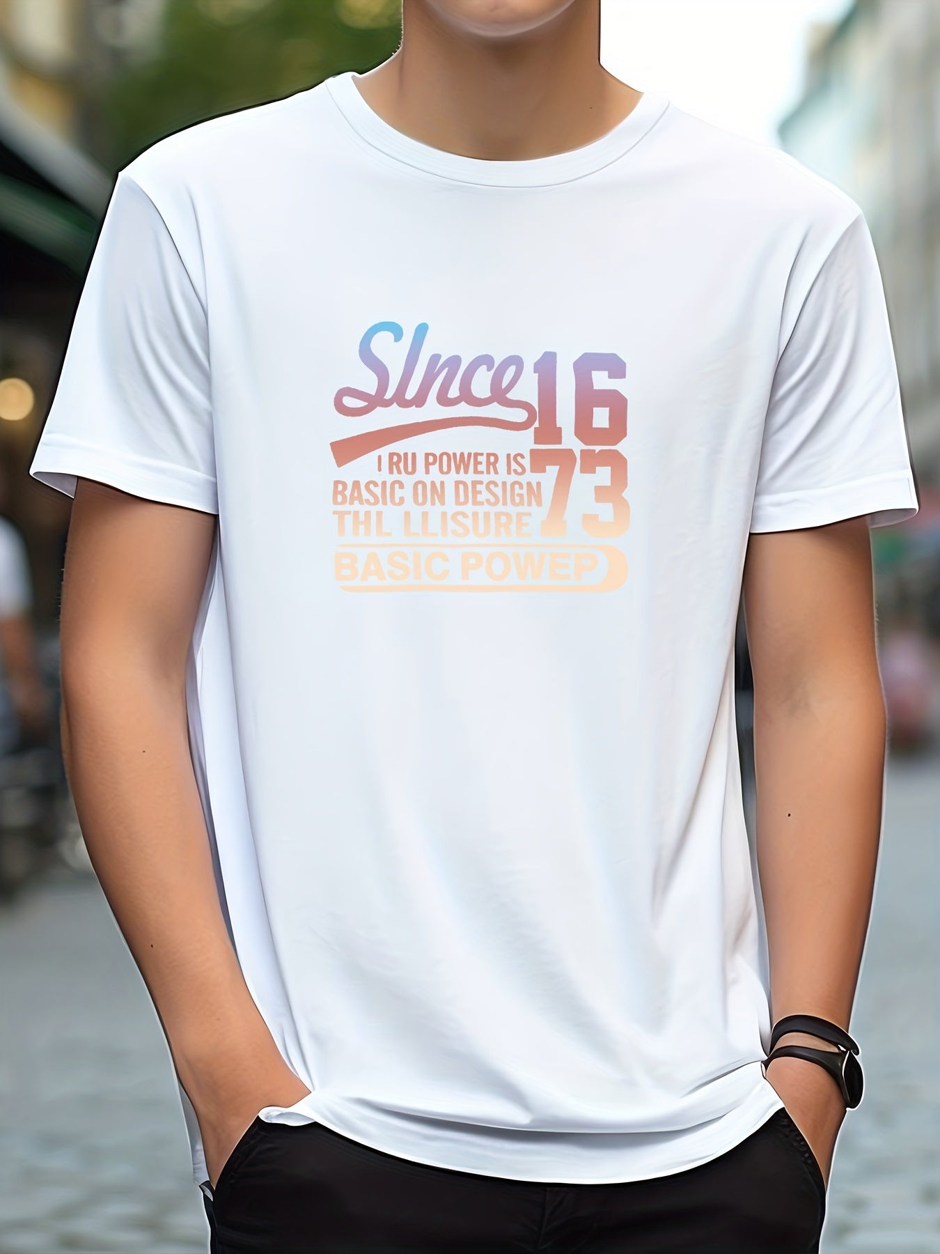 Retro Letter Print Men's Graphic T-Shirt for Summer