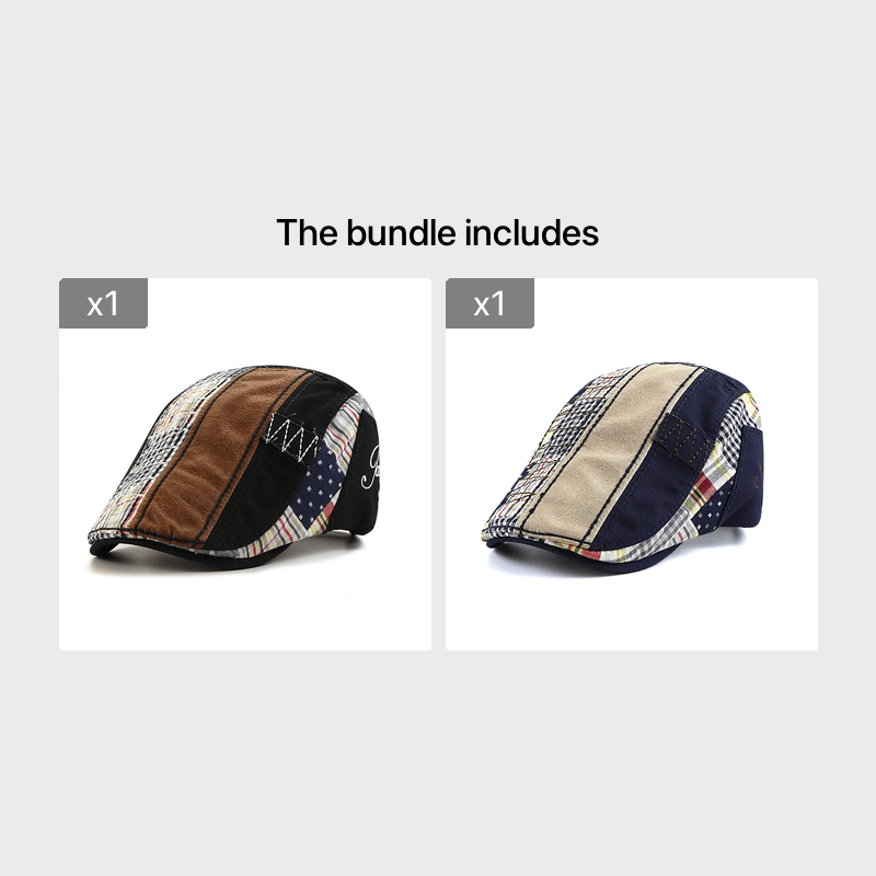 Plaid Pattern Oil Leather Peaked Cap Sporty Woven Casual Peaked Cap