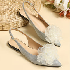 Women's Flower Decor Pointed Toe Flat Shoes
