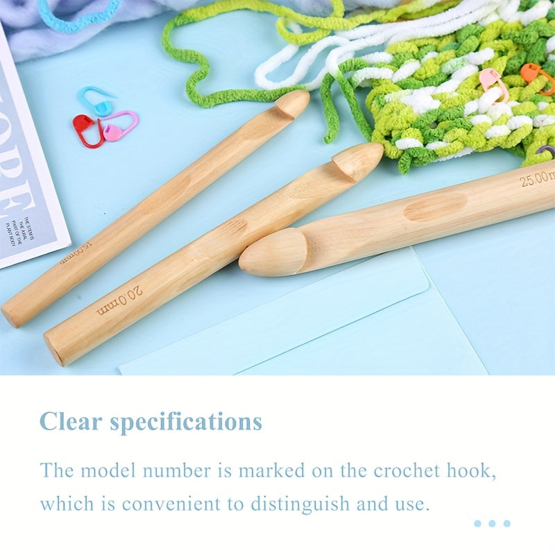 13pcs Wooden Handle Crochet Hooks Set 25 20 15mm Bamboo Knitting Needles