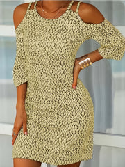 Cold Shoulder Crew Neck Dress Half Sleeve Casual Dress