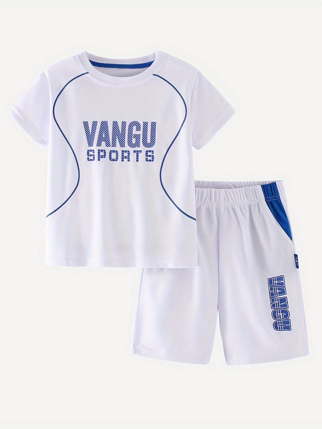 Boy's Sporty 2pcs T-shirt & Shorts Set VANGU SPORTS Print Kid's Clothes