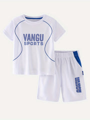 Boy's Sporty 2pcs T-shirt & Shorts Set VANGU SPORTS Print Kid's Clothes