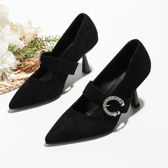 Women's Rhinestone Buckle Strap Dress Pumps