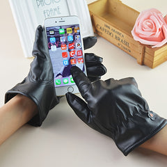 Winter Touch Screen Gloves PU Leather Velvet Warm Gloves