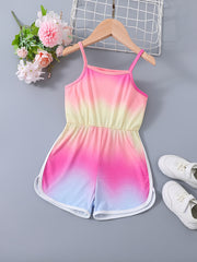 Girls Gradient Block Cami Rompers Jumpsuits