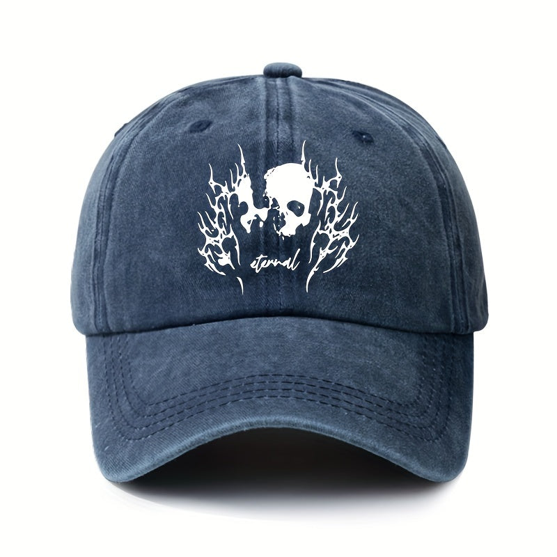 Skull Pattern Distressed Peaked Hat Adjustable Sunscreen Hat