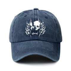 Skull Pattern Distressed Peaked Hat Adjustable Sunscreen Hat