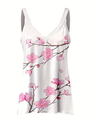 Floral Print Cami Top V Neck Summer Sleeveless