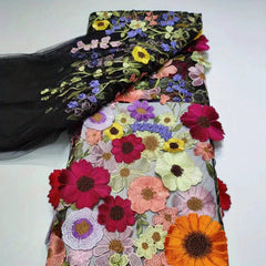 Mesh 3D Embroidery Colorful Lace Applique DIY Dress Fabric
