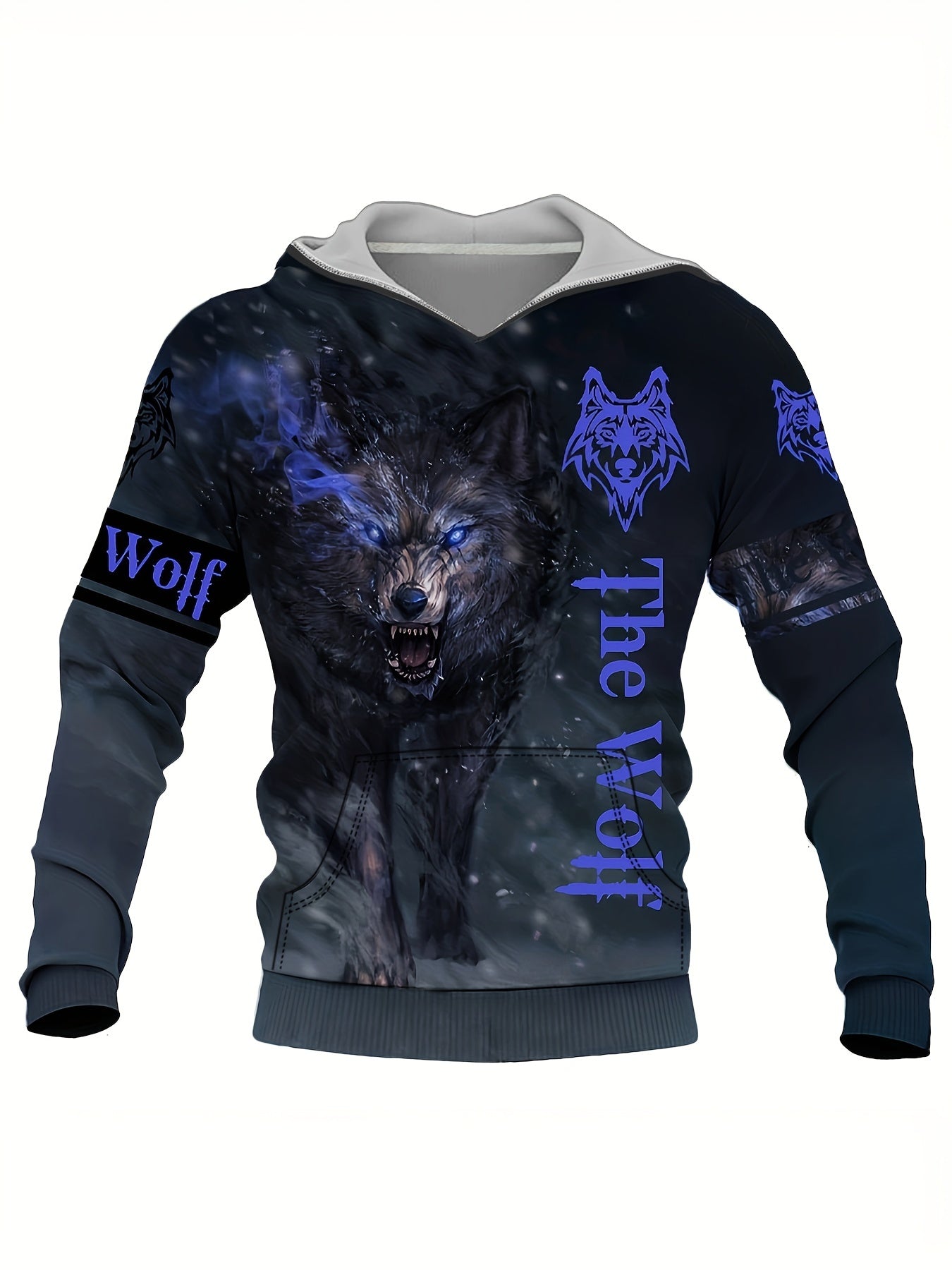 Wolf 3D Print Hoodie Men's Graphic Hooded Pullover for Autumn Winter