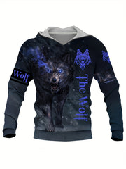 Wolf 3D Print Hoodie Men's Graphic Hooded Pullover for Autumn Winter