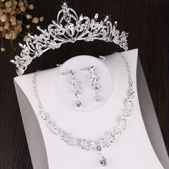 Crystal Crown Earrings Necklace Set Wedding Hair Accessories